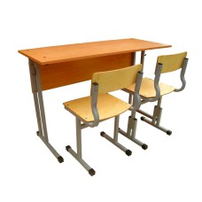 Парта и стул школьные, с регулировкой по высоте (растущий комплект), двухместный
